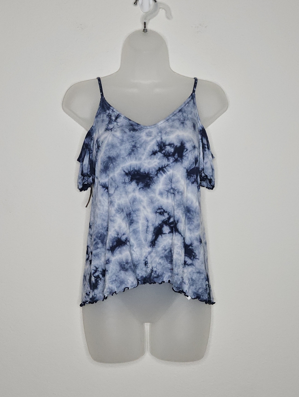 American Eagle Soft & Sexy Tie Dye Cold Shoulder Top XS Blue Boho Lightweight